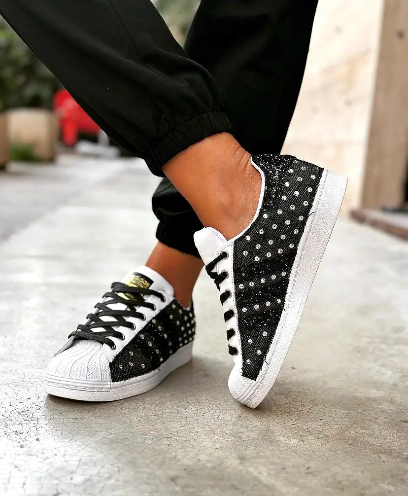 Adidas Superstar Black Jeans & Strass Termo