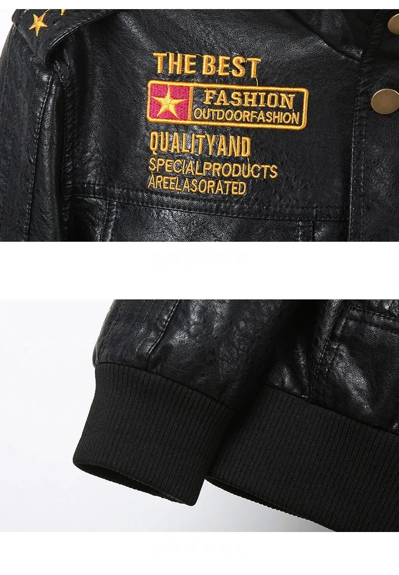 Army Leather Jacket / Military Outerwear Zipper PU Bomber / Stand Collar Biker Jacket