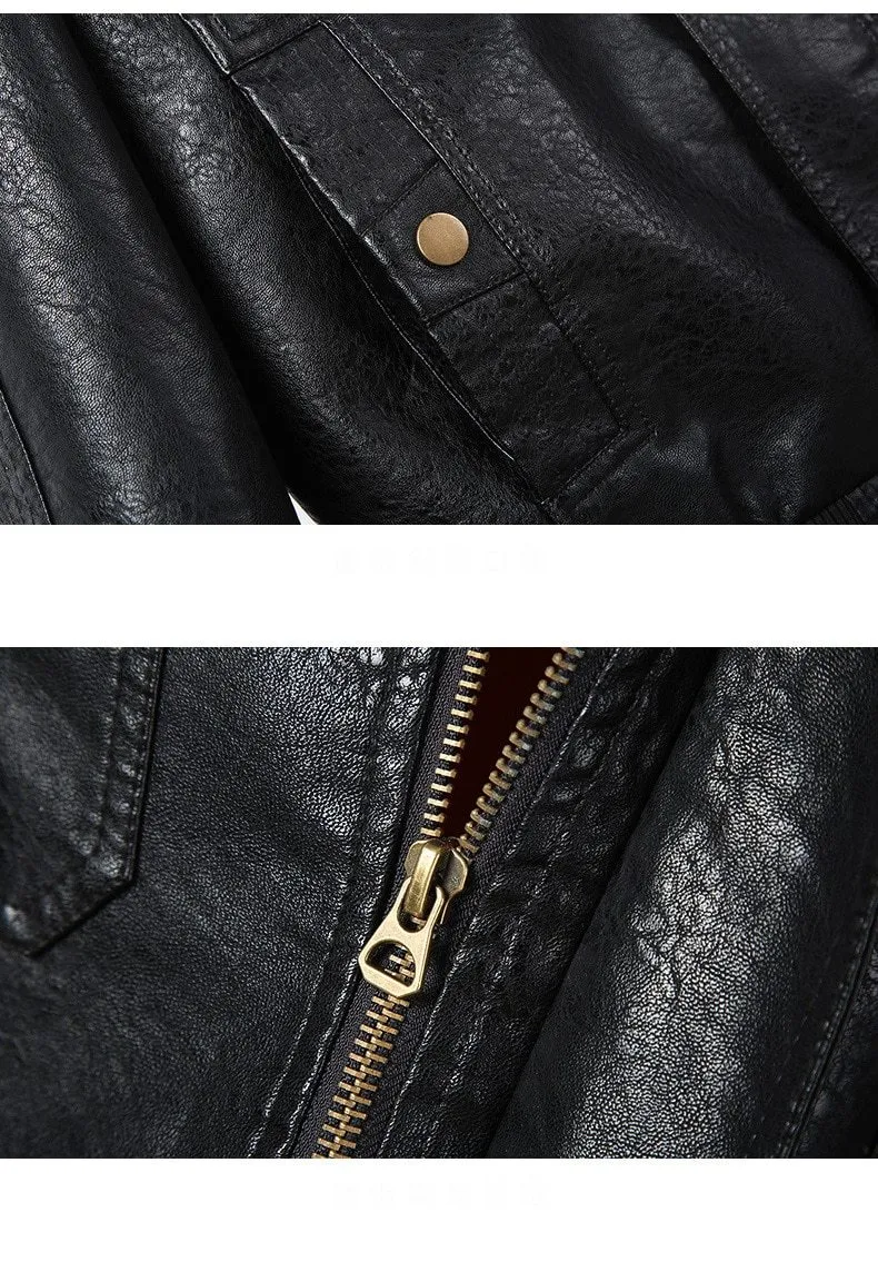 Army Leather Jacket / Military Outerwear Zipper PU Bomber / Stand Collar Biker Jacket