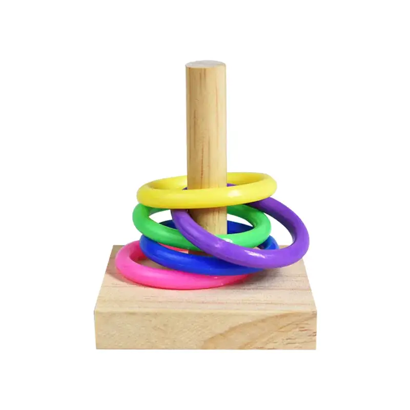 Bird Training Toys Set Wooden Block Puzzle Toys For Parrots Colorful Plastic Rings Intelligence Training Chew Toy Bird Supplies