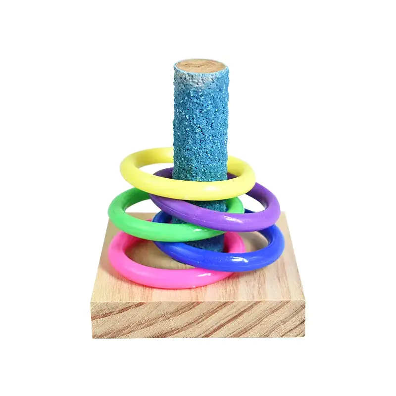 Bird Training Toys Set Wooden Block Puzzle Toys For Parrots Colorful Plastic Rings Intelligence Training Chew Toy Bird Supplies