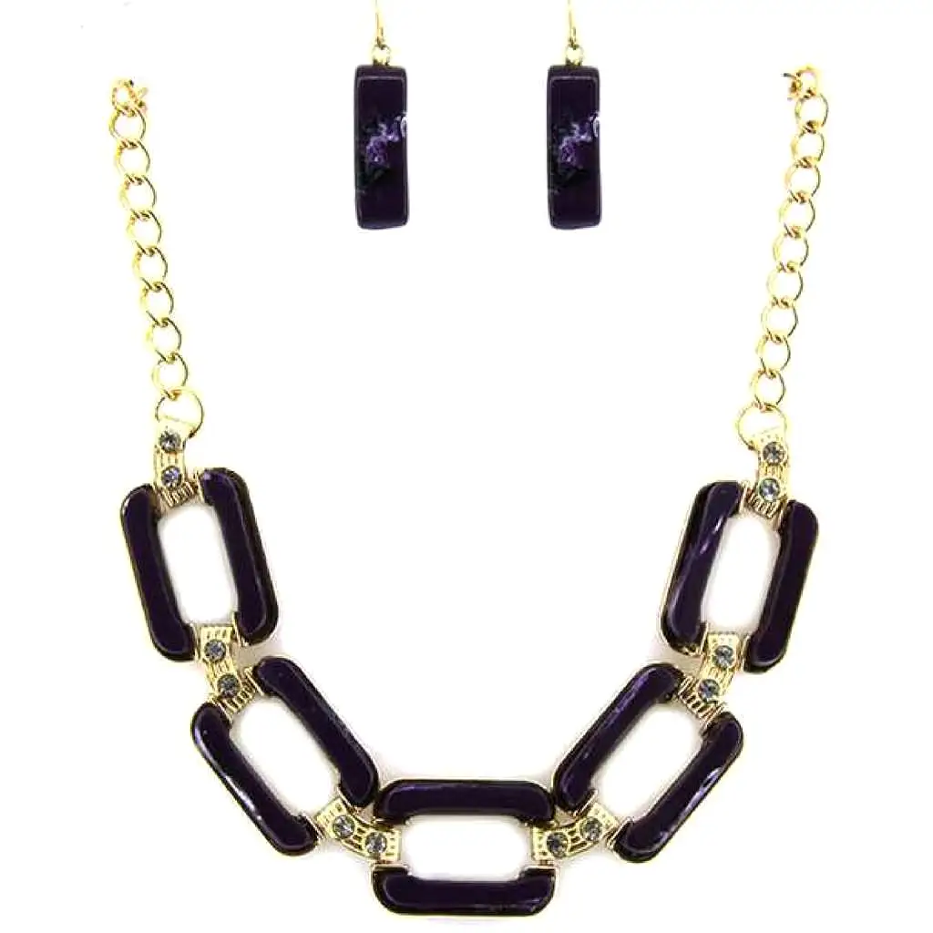 Black Rectangle Link Statment Necklace