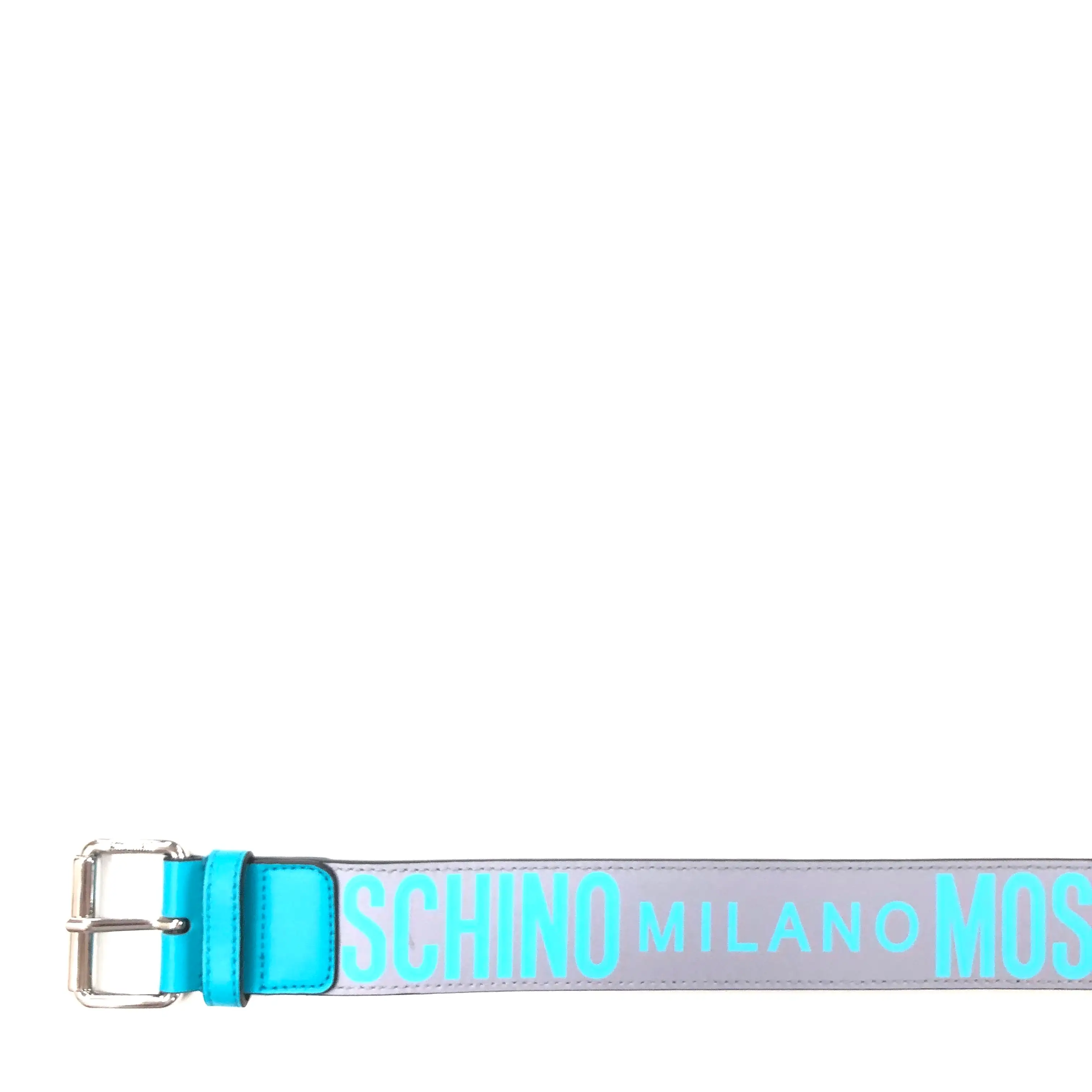 Calfskin Belt With Logo (Grey/Turquoise)