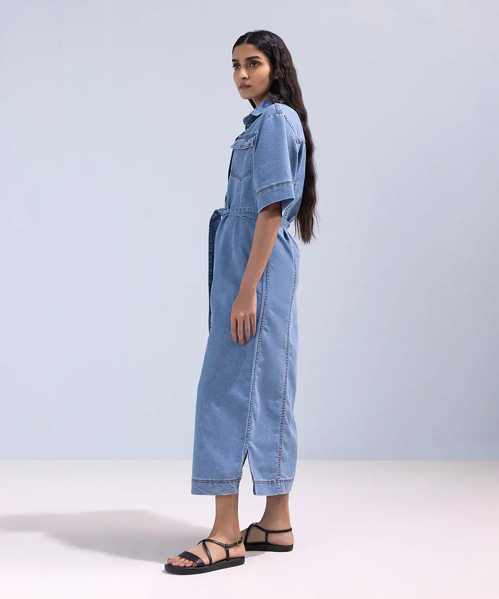 Denim Dress With Belt