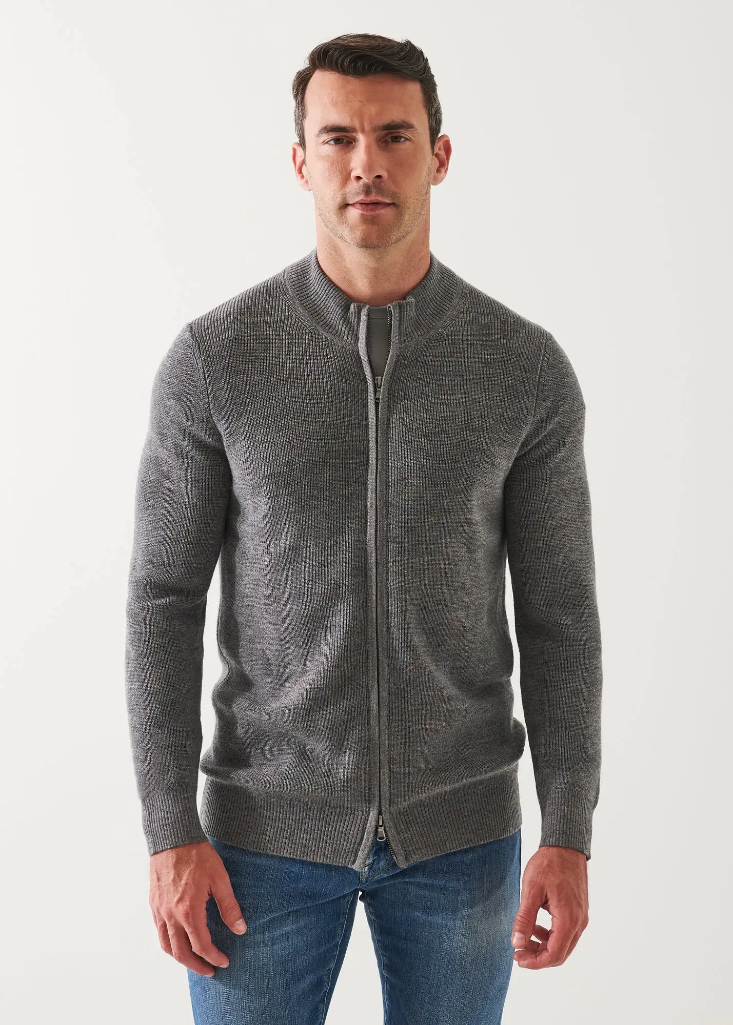 EXTRA-FINE MERINO RIBBED FULL ZIP CARDIGAN