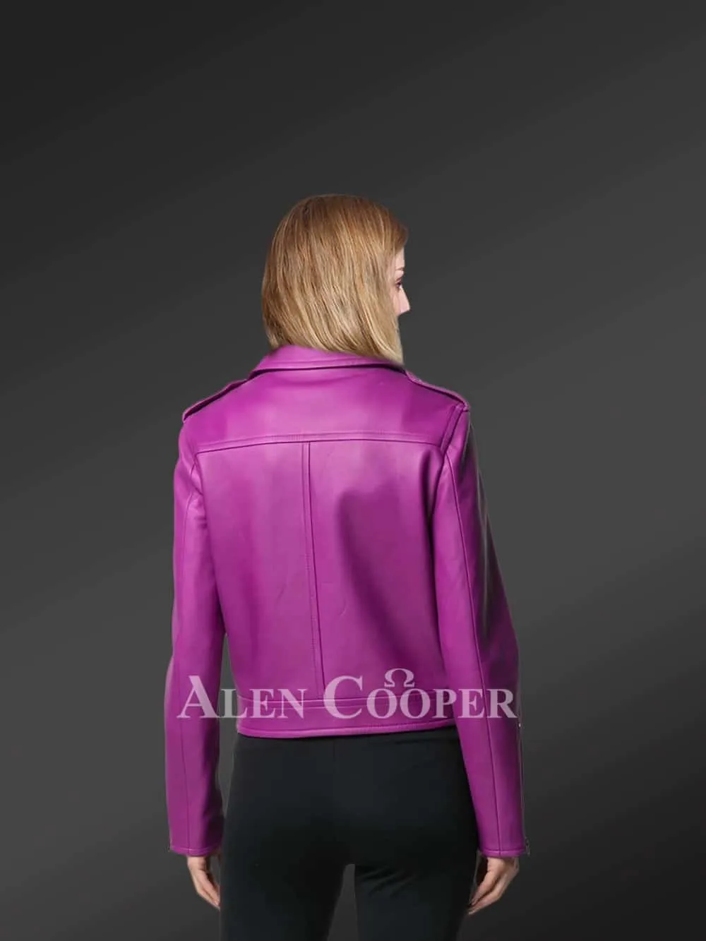 Genuine leather jackets in purple for tasteful women