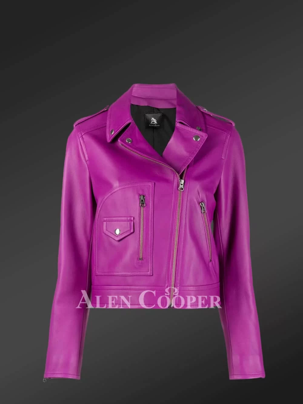 Genuine leather jackets in purple for tasteful women