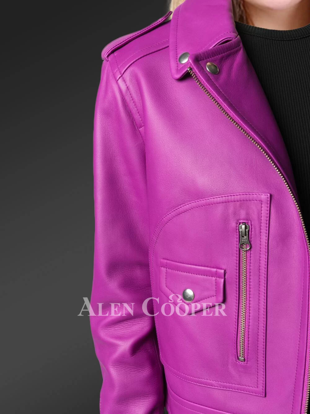 Genuine leather jackets in purple for tasteful women