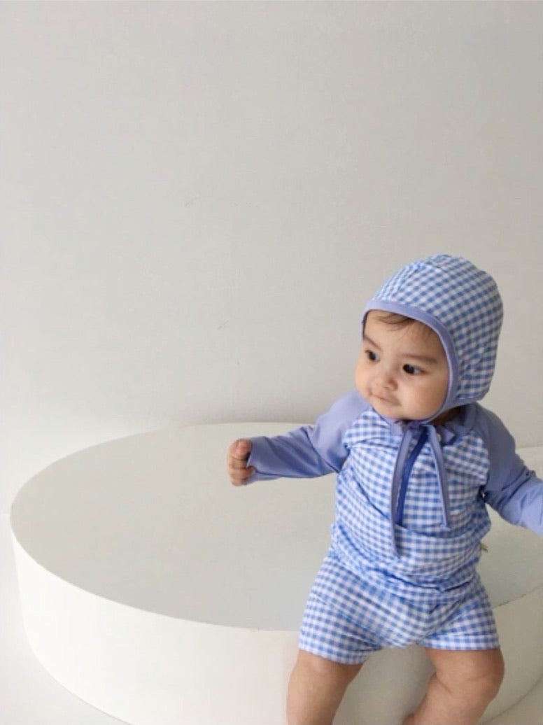 Gingham Swim Rash Guard + Hat Set