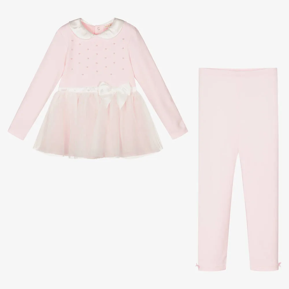 Girls Pink Dress & Leggings Set