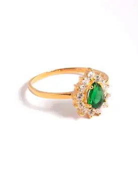 Gold Plated Sterling Silver Green Pear Ring