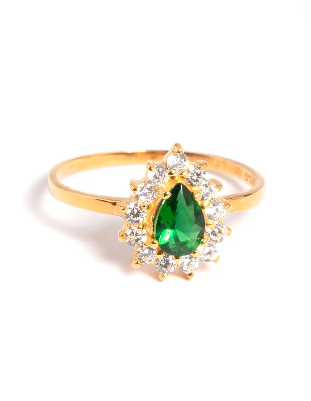 Gold Plated Sterling Silver Green Pear Ring