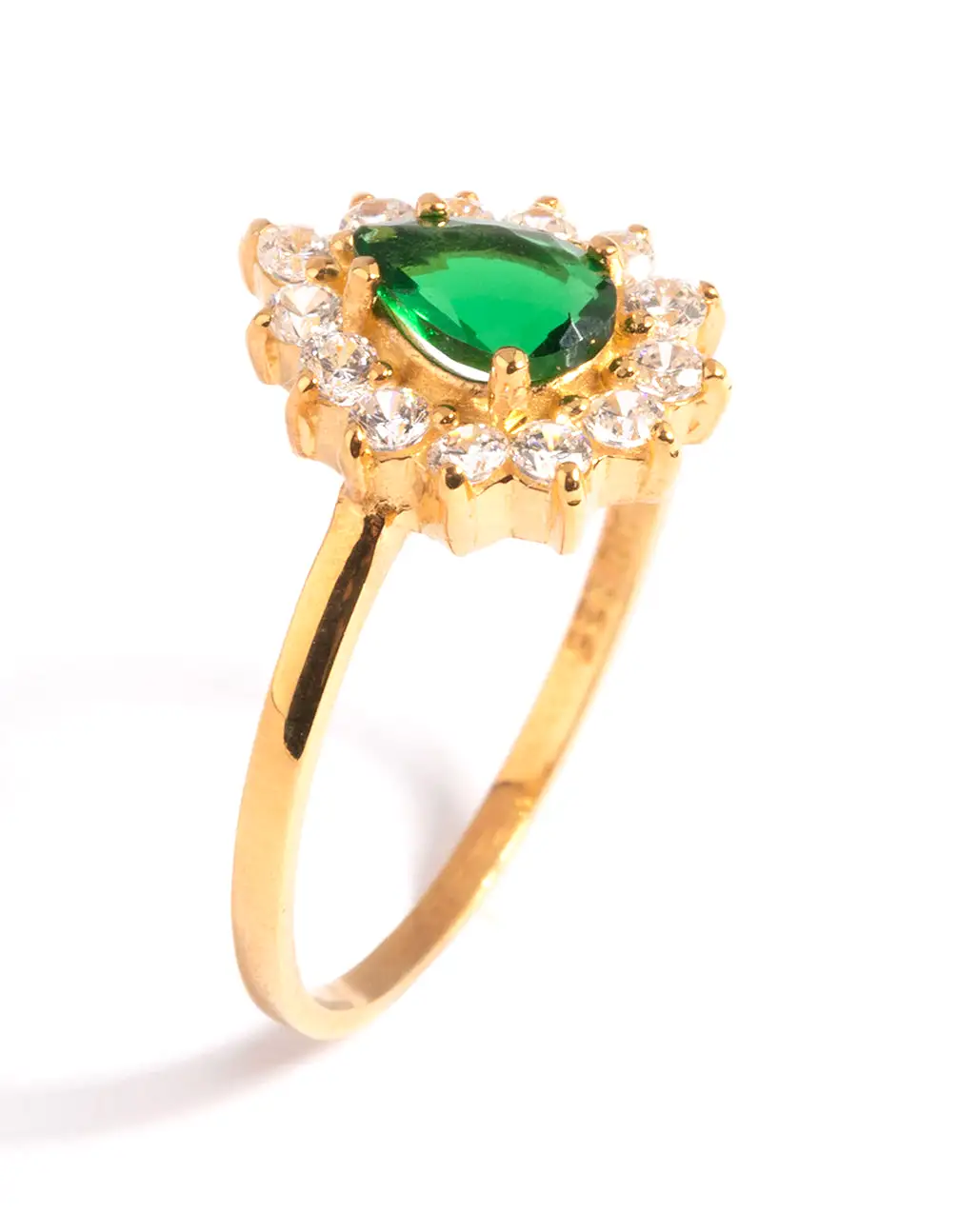 Gold Plated Sterling Silver Green Pear Ring