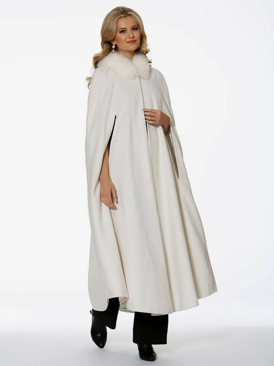 Hooded Poncho For Women Ivory Oversized Full Length Faux Fur Cape Outerwear