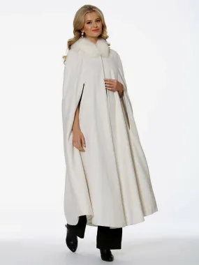 Hooded Poncho For Women Ivory Oversized Full Length Faux Fur Cape Outerwear