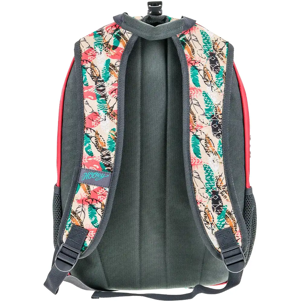 'Hooey' Rockstar Backpack - Turquoise Feather Aztec w/Rose Accents