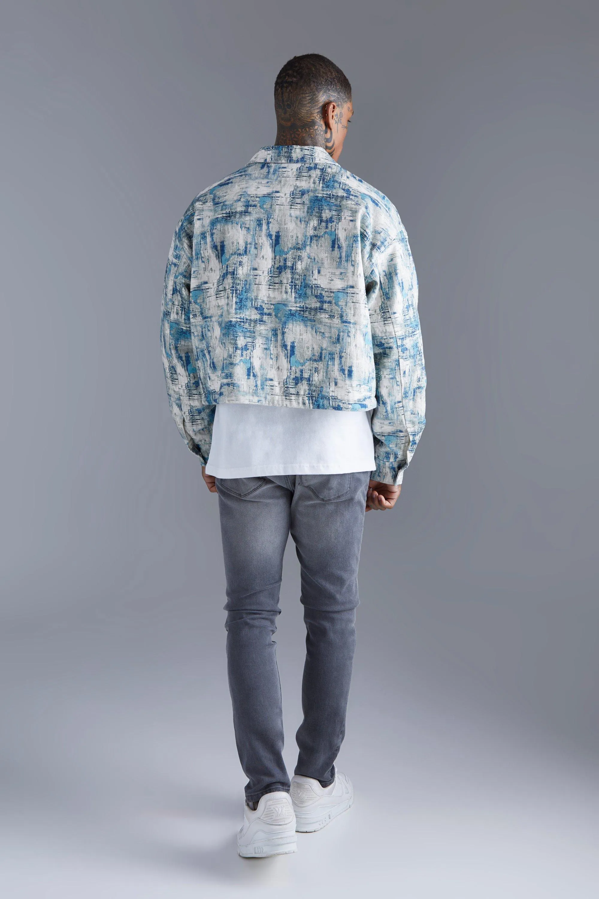 Jackets & Coats | Boxy Abstract Jacquard Harrington | boohooMAN