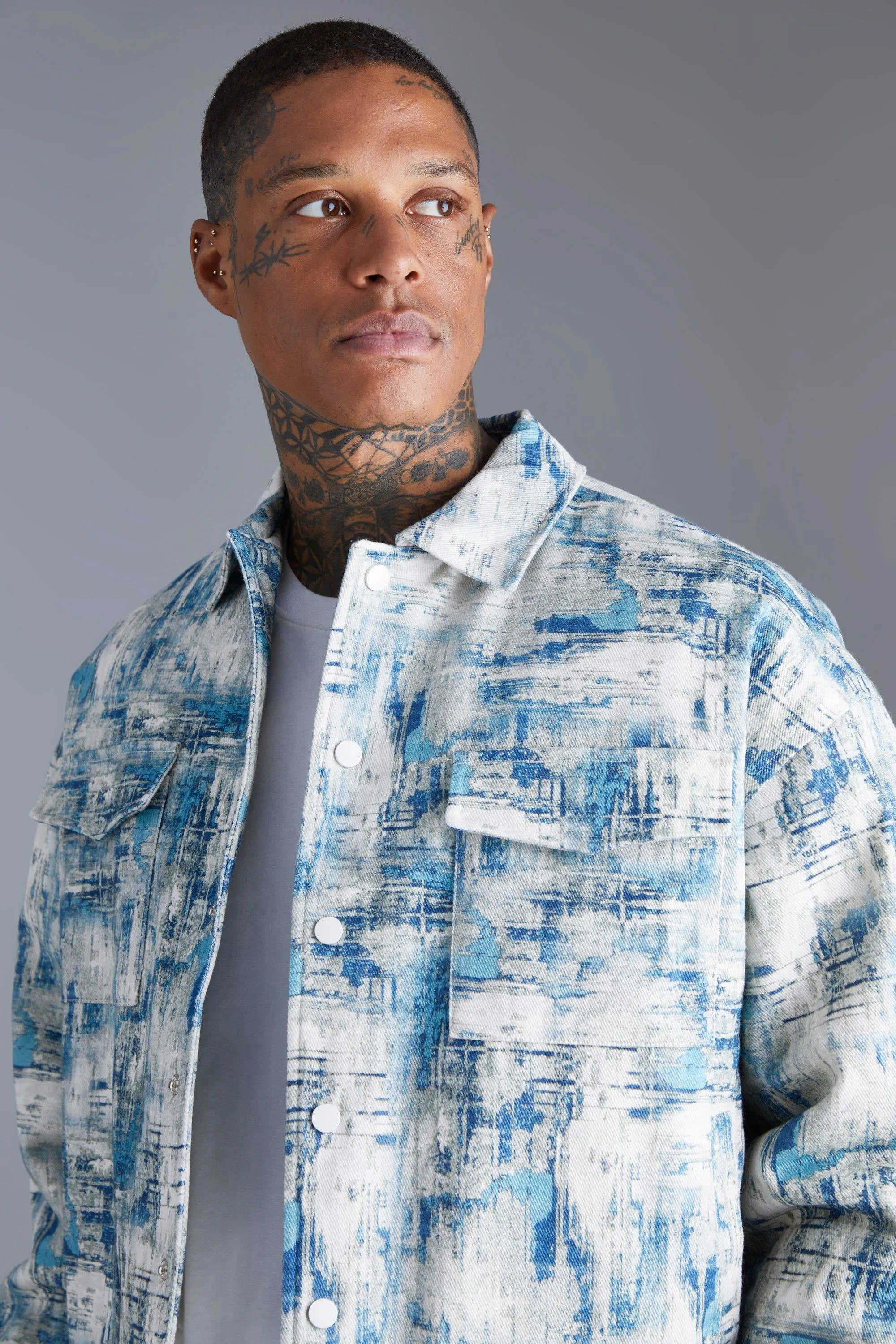 Jackets & Coats | Boxy Abstract Jacquard Harrington | boohooMAN