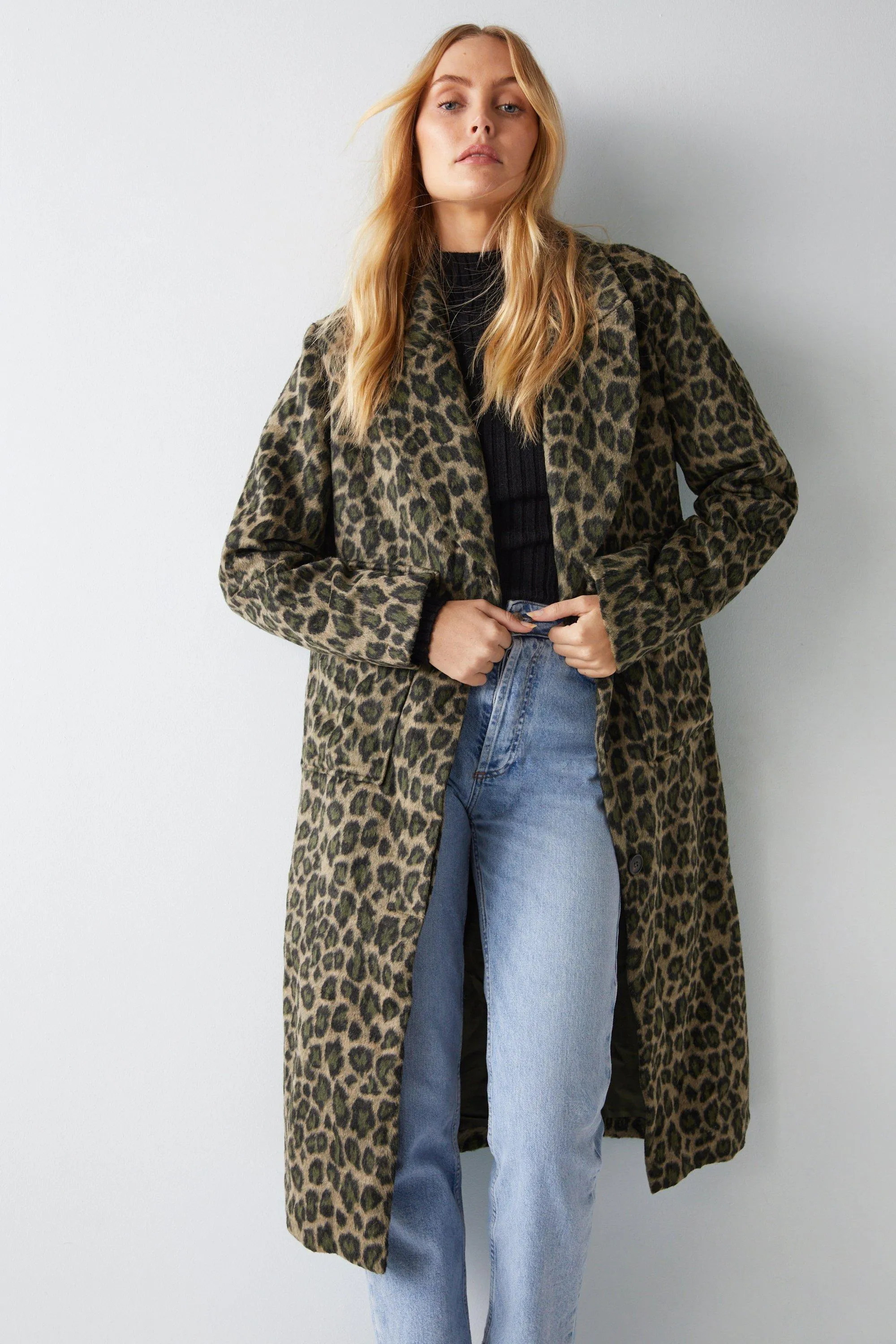 Jackets & Coats | Leopard Print Wool Look Coat | Warehouse