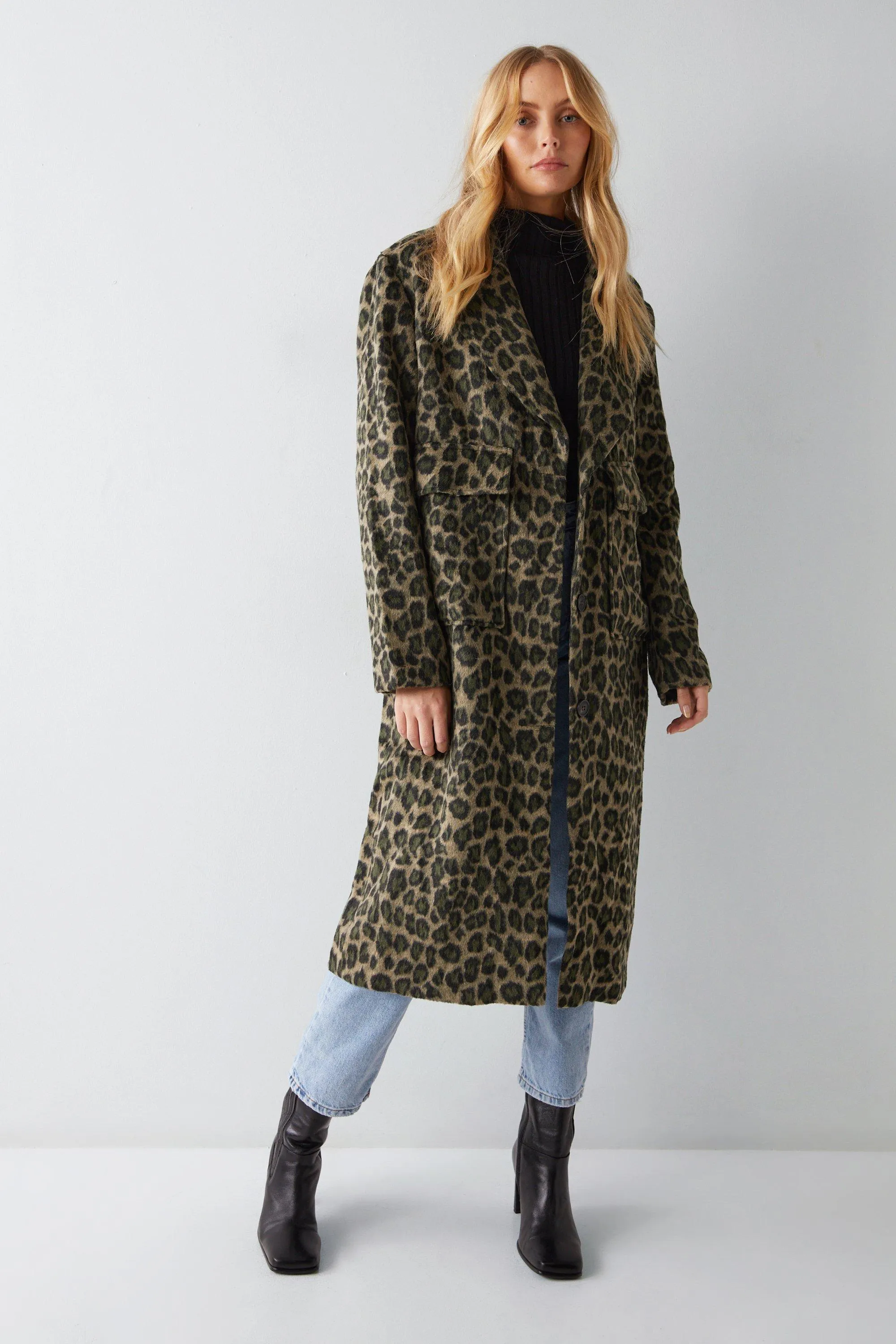 Jackets & Coats | Leopard Print Wool Look Coat | Warehouse