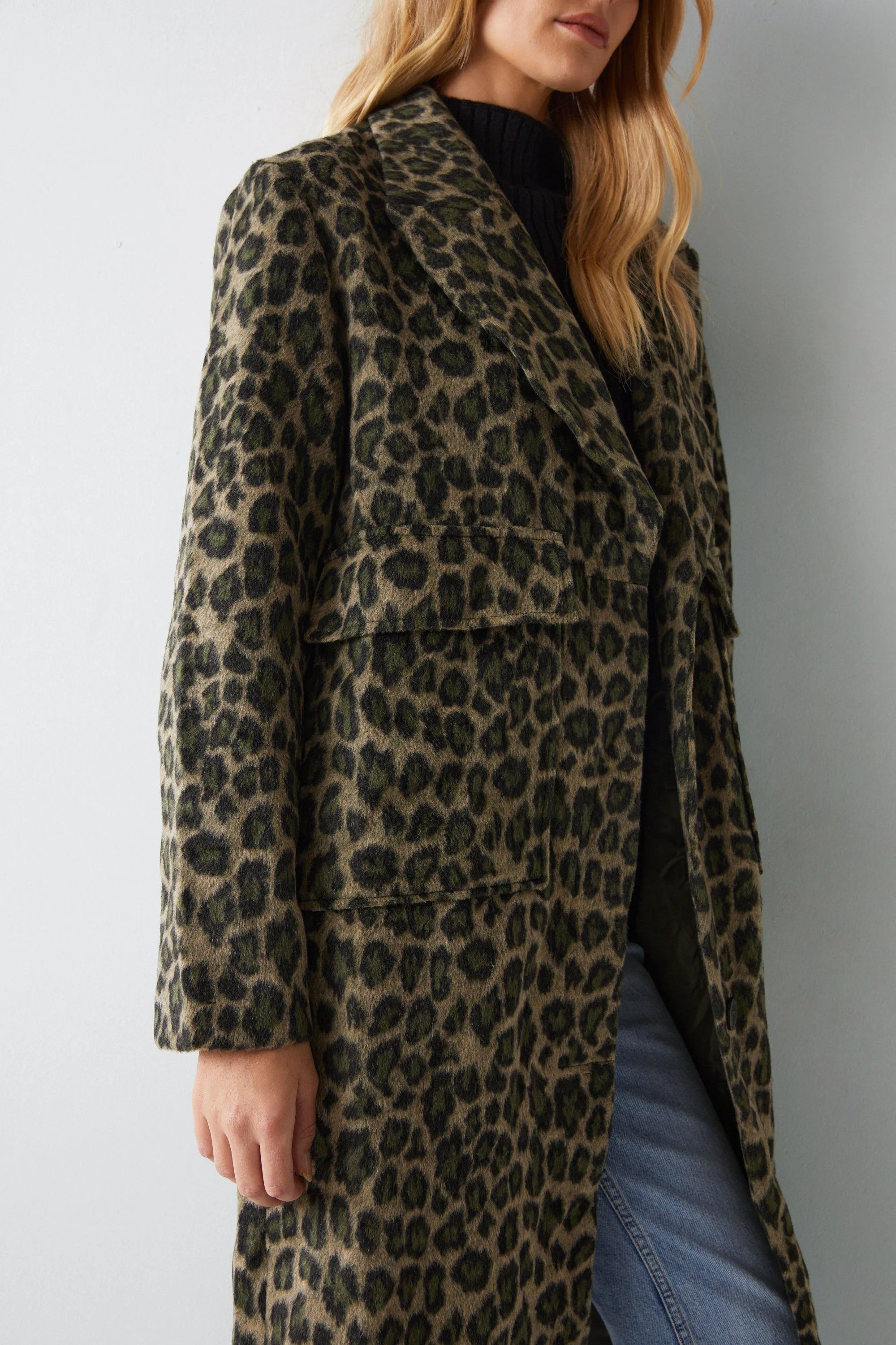 Jackets & Coats | Leopard Print Wool Look Coat | Warehouse