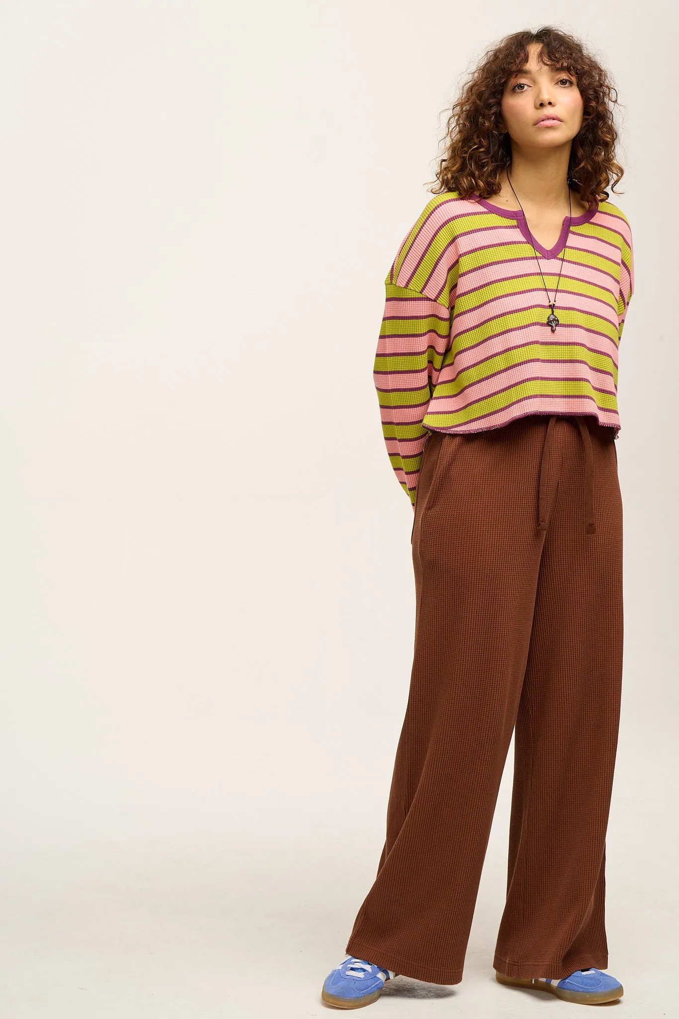 Larson - Wide Leg Waffle Cotton Joggers in Cappuccino