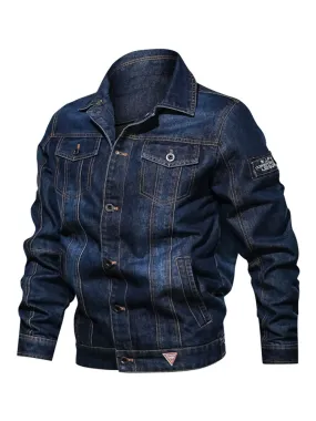 Men Denim Jackets Chic Deep Blue Deep Blue Modern Cowboy Regular Fit Jacket