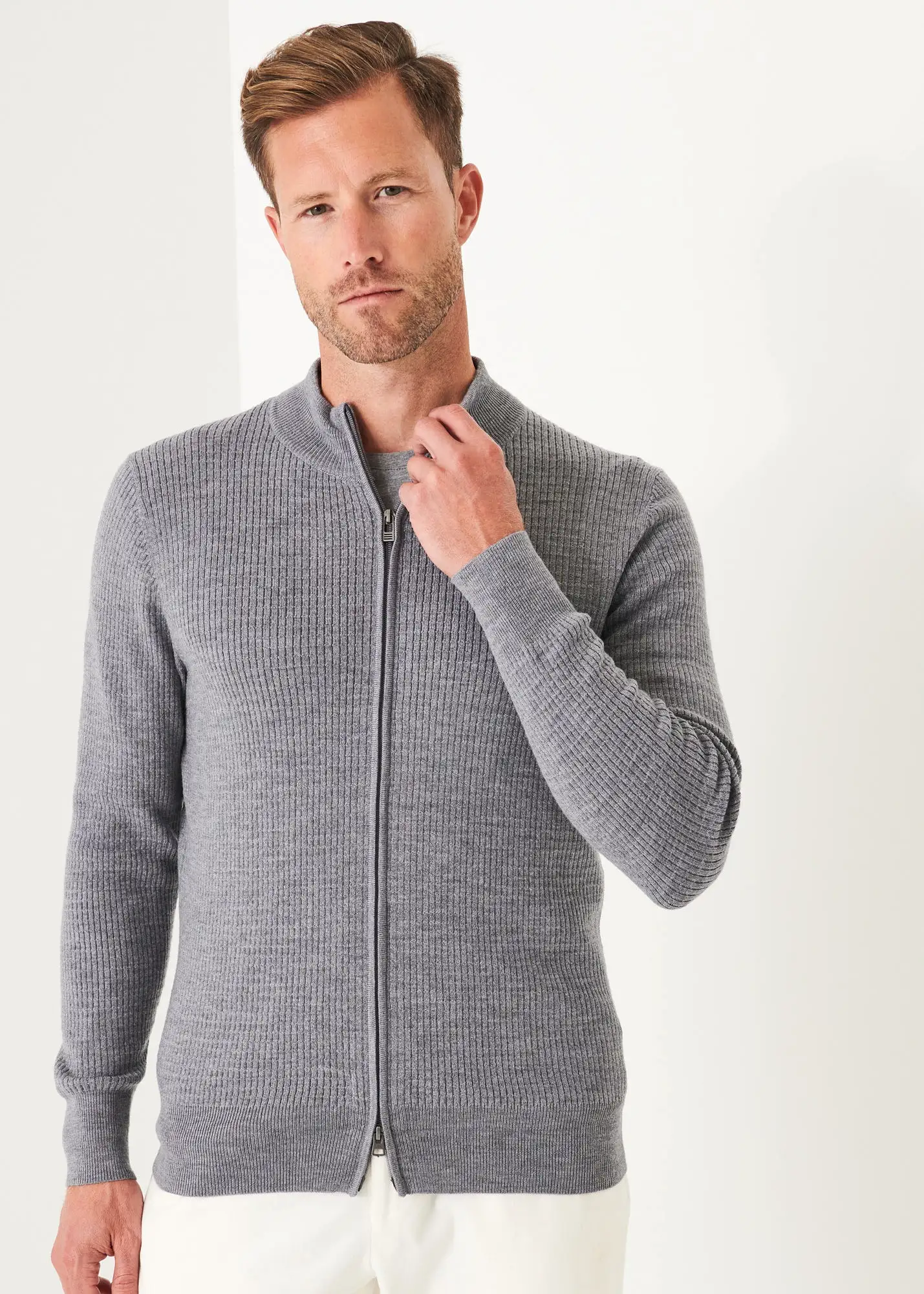 MERINO WAFFLE FULL ZIP CARDIGAN