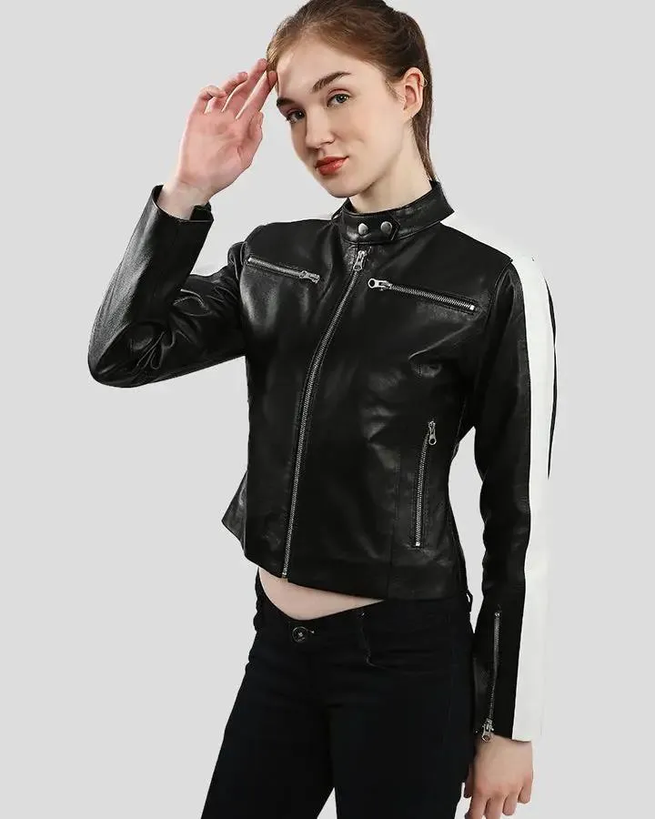 Michel Black & White Racer Leather Jackets