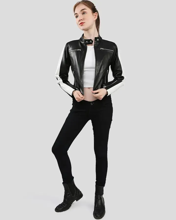 Michel Black & White Racer Leather Jackets