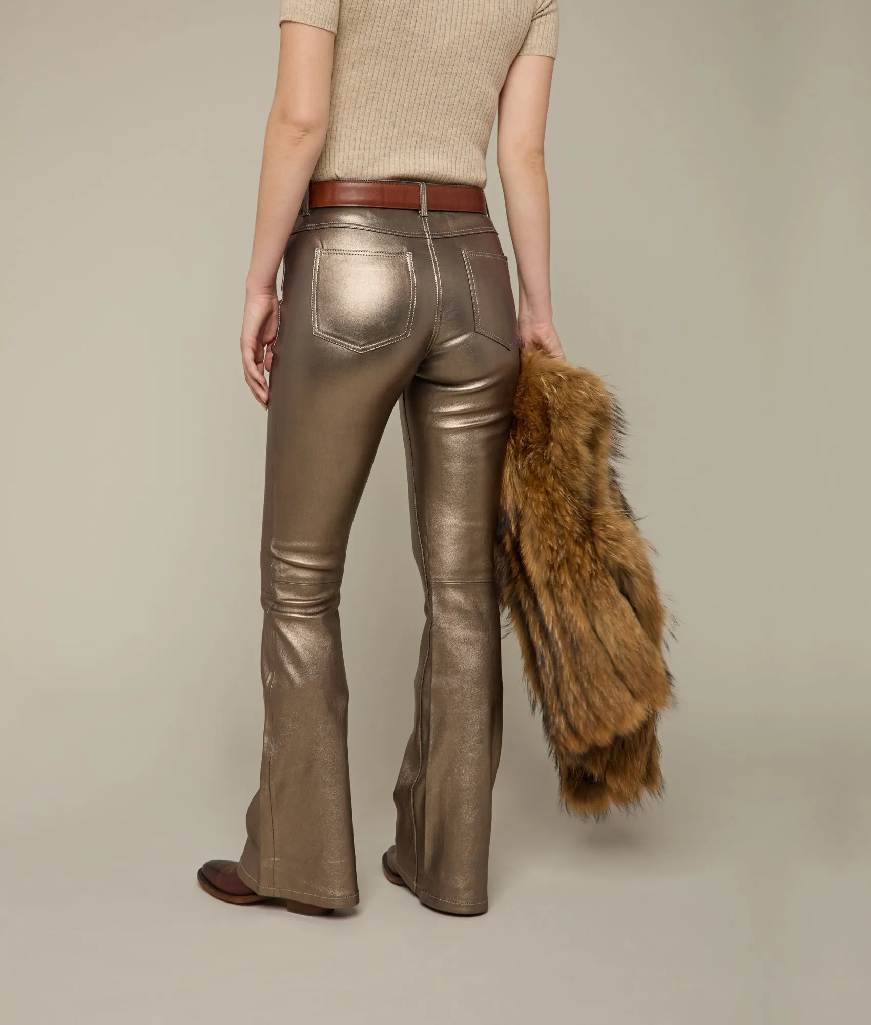 Micro Flare Leather Leggings :: Gunmetal