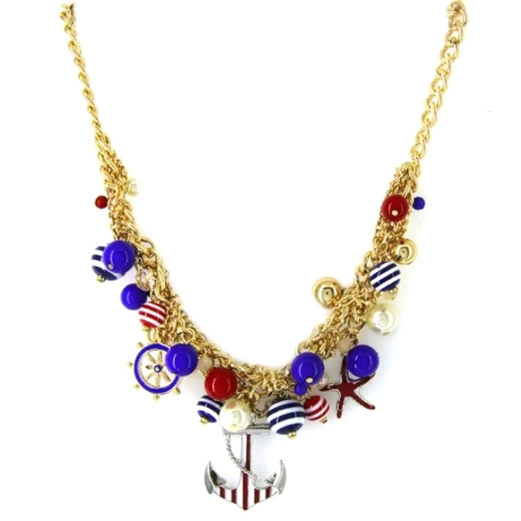 Nautical Red White and Blue Charm Necklace