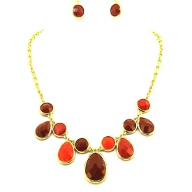 Orange and Deep Red Teardrop Necklace