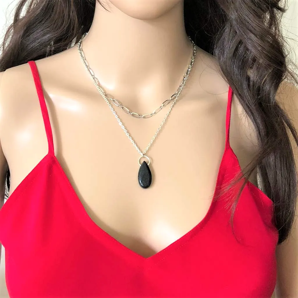 Picasso Marble Teardrop Layered Silver Necklace