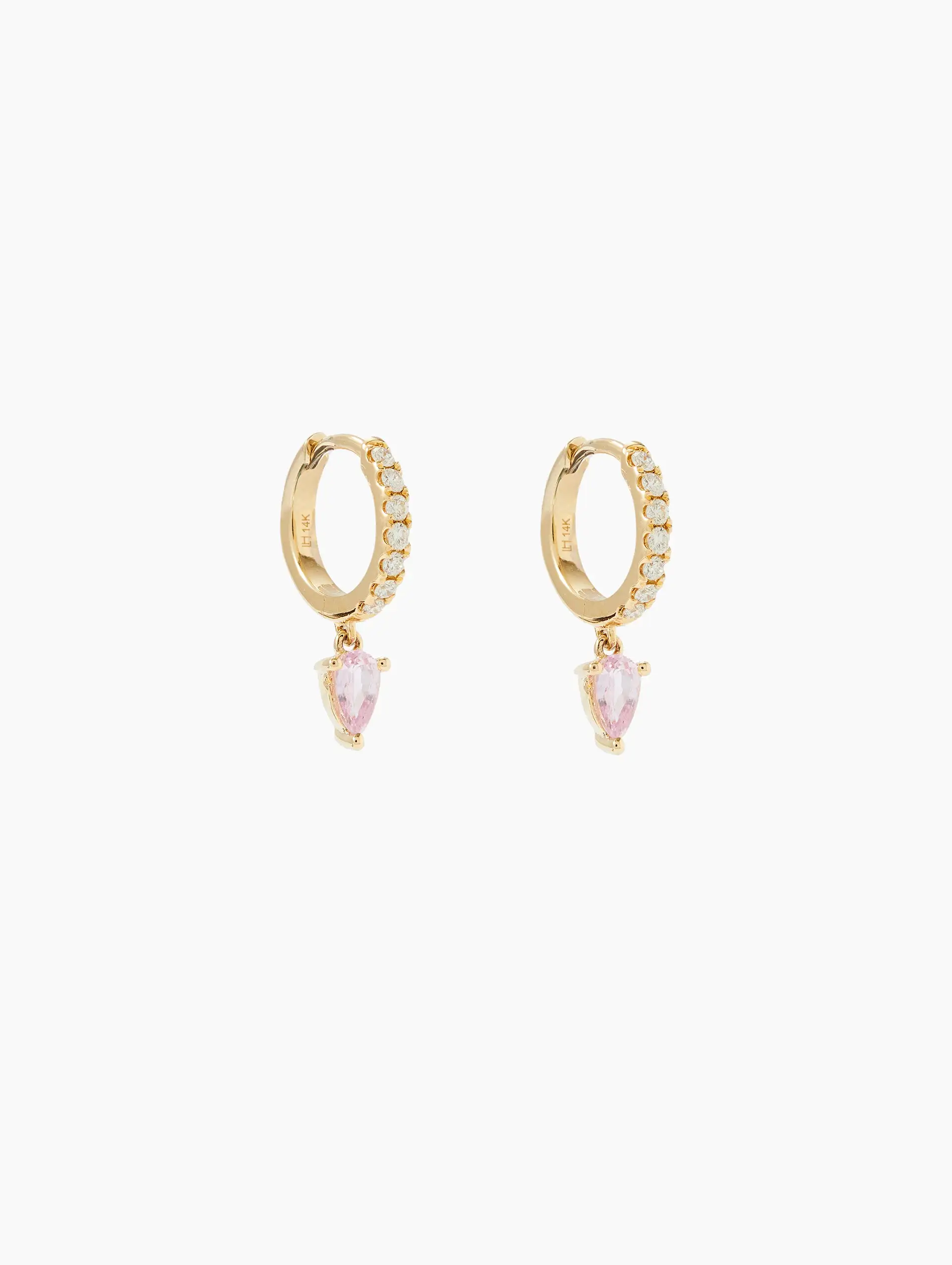 Pink Sapphire Diamond Water Drop Goddess Hoops