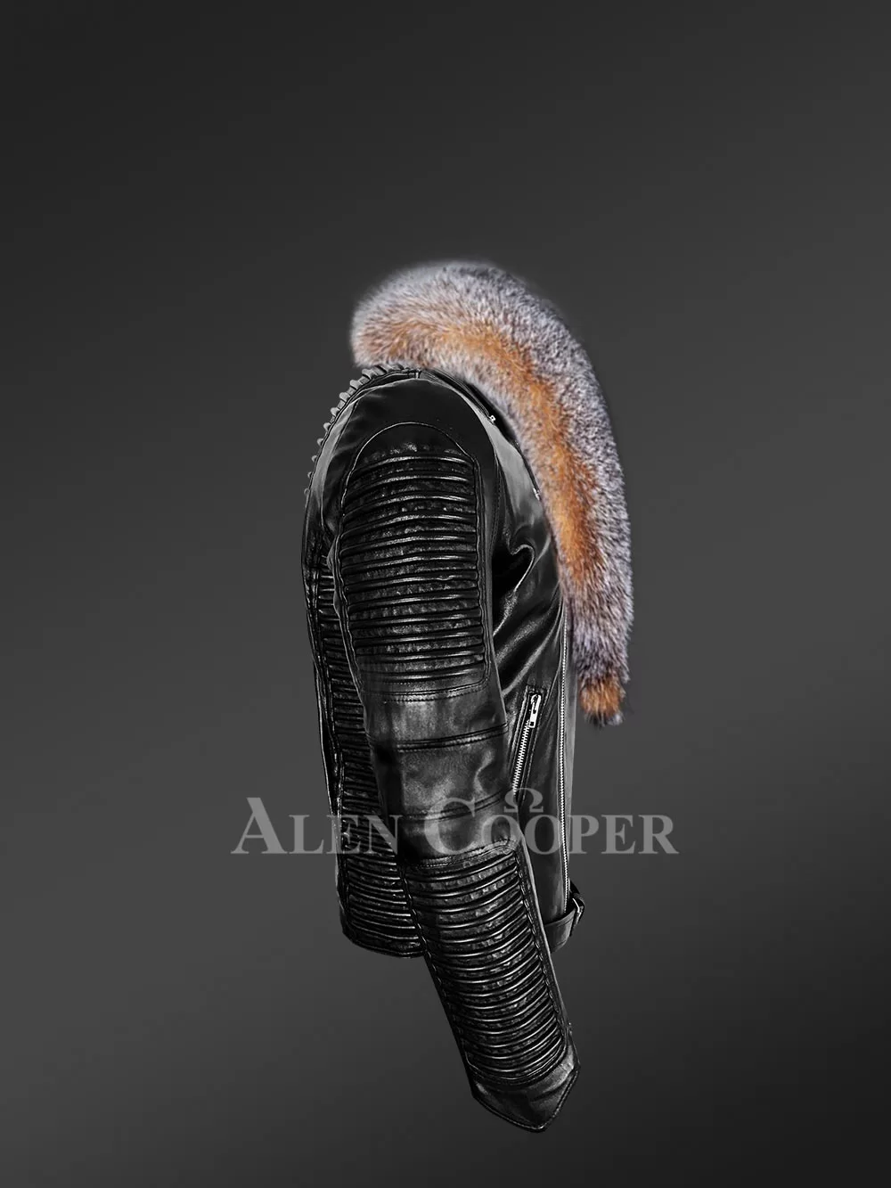 Plush Leather Jackets for men with Crystal fox fur collar