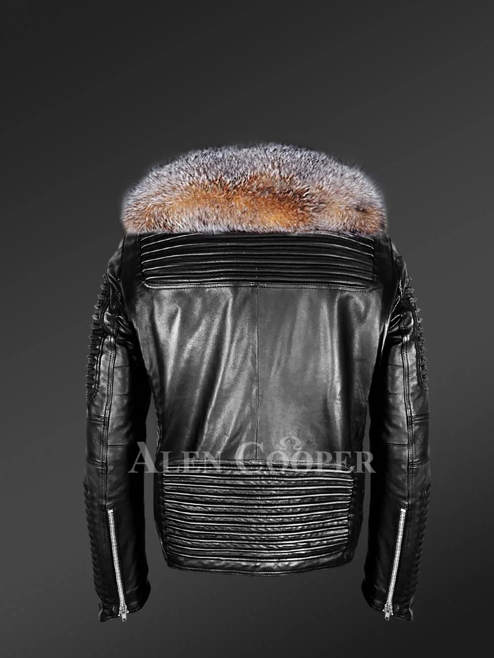 Plush Leather Jackets for men with Crystal fox fur collar