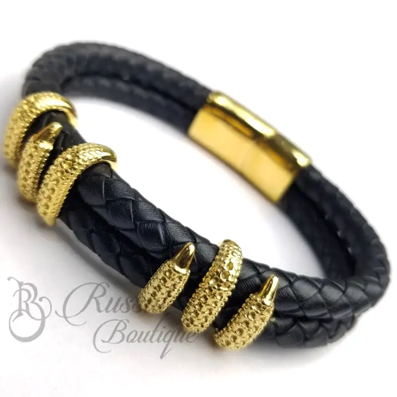 RB sleek woven leather Bracelet | Gold