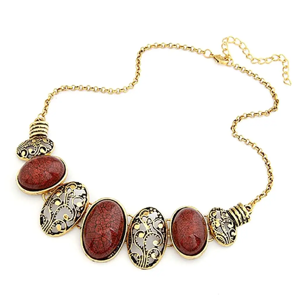 Red and Gold Oval Link Collar Necklace