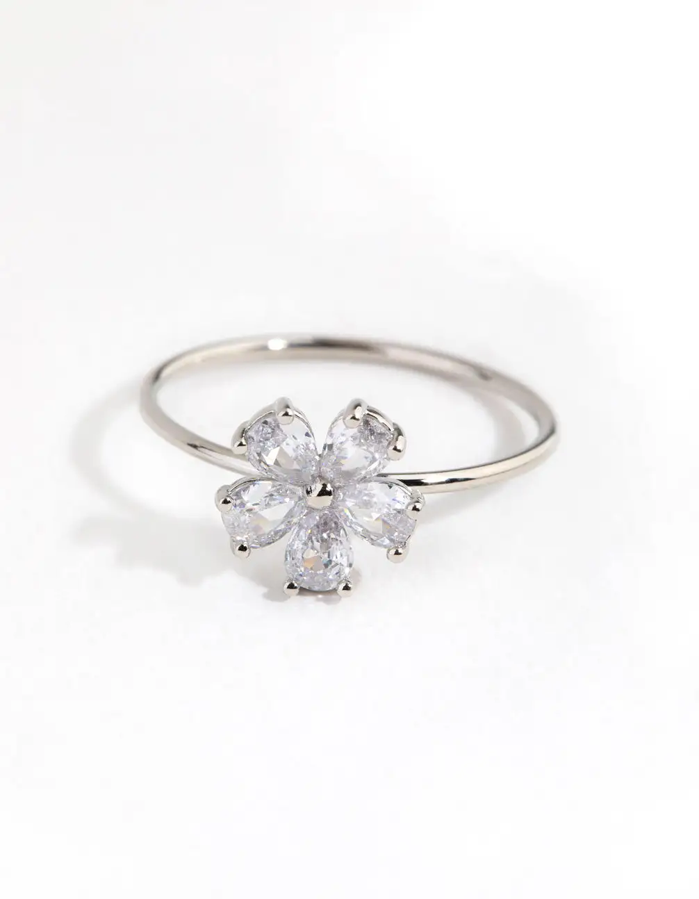 Rhodium Cubic Zirconia Daisy Diamante Ring