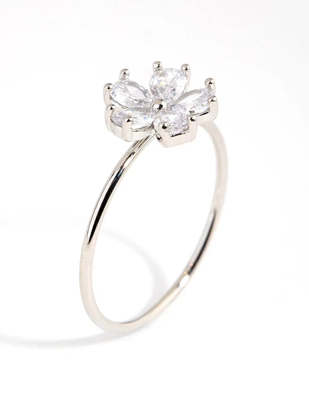 Rhodium Cubic Zirconia Daisy Diamante Ring