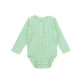 Rib LS Bodysuit, Turquoise Stripe