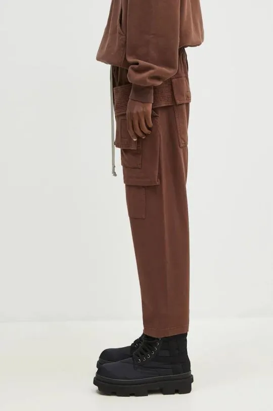 Rick Owens cotton joggers Creatch Cargo Cropped Drawstring brown color smooth DU02D2371.RIG