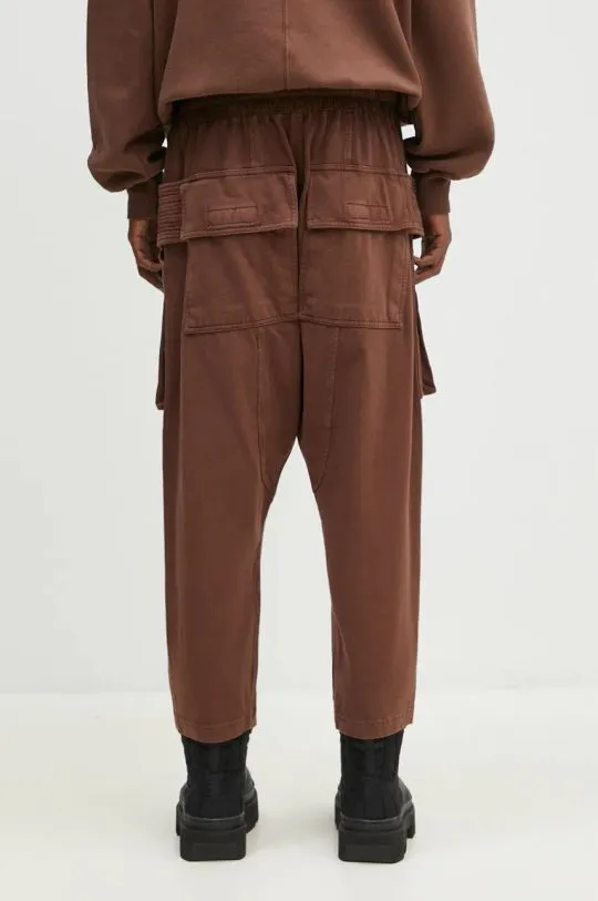 Rick Owens cotton joggers Creatch Cargo Cropped Drawstring brown color smooth DU02D2371.RIG