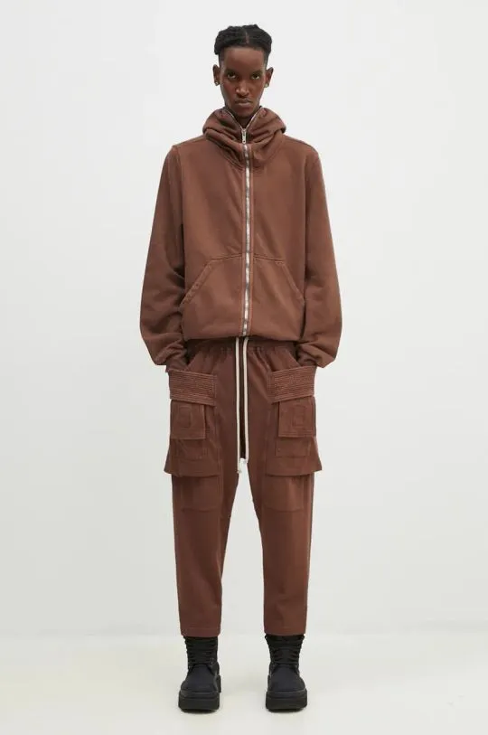 Rick Owens cotton joggers Creatch Cargo Cropped Drawstring brown color smooth DU02D2371.RIG