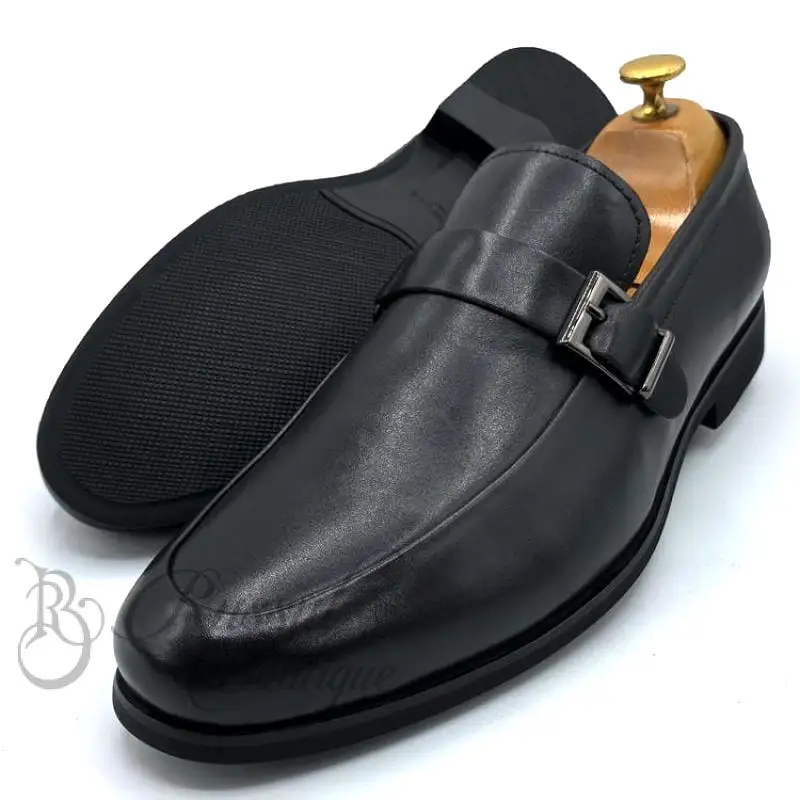 Robert Wood side buckle leather loafers |Black