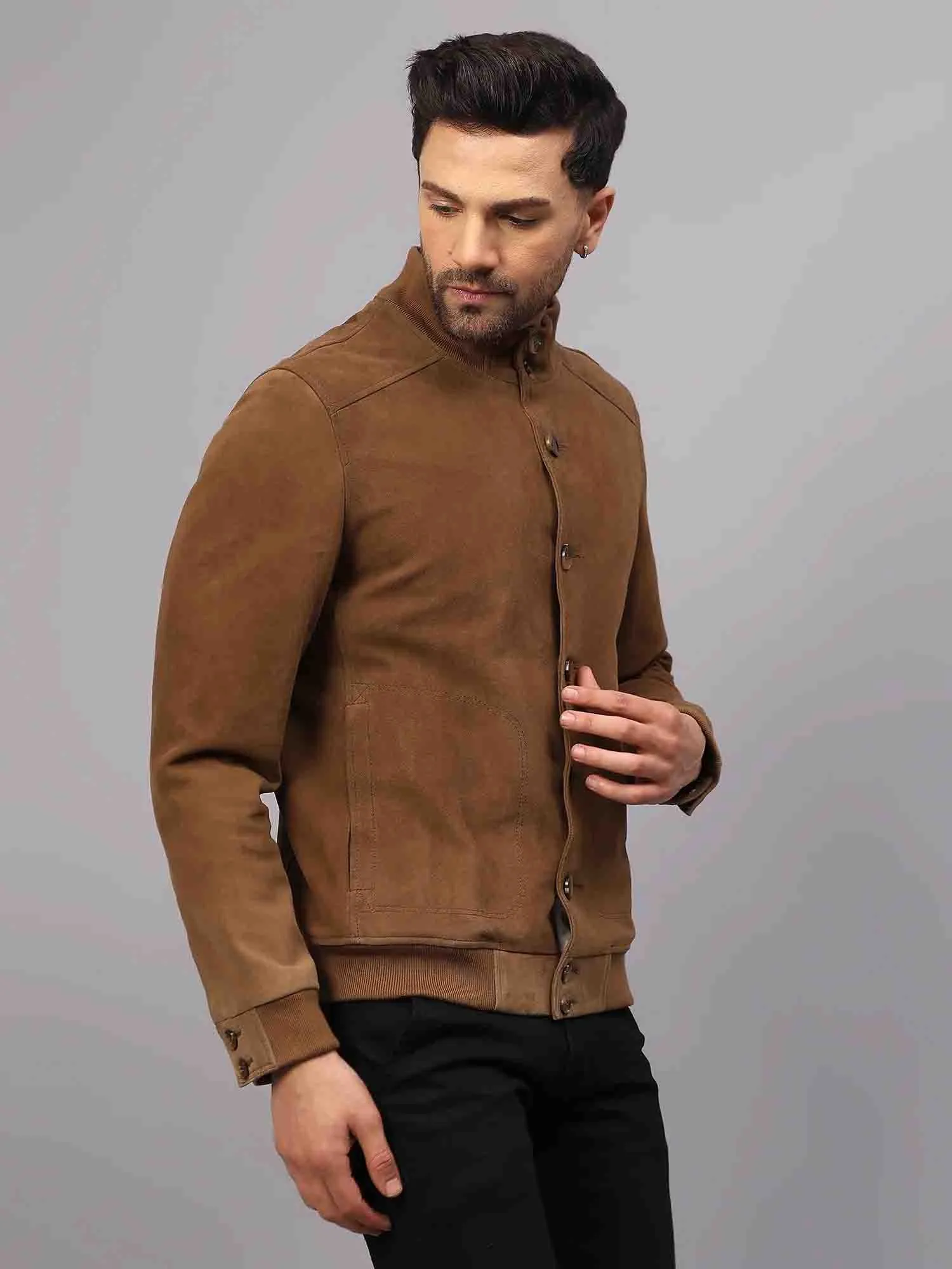 Saint Valen Mens Tan Suede Leather Jackets