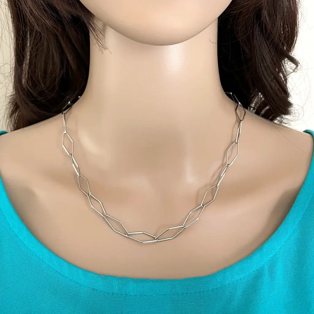 Silver Rhombus Paperclip Chain Necklace