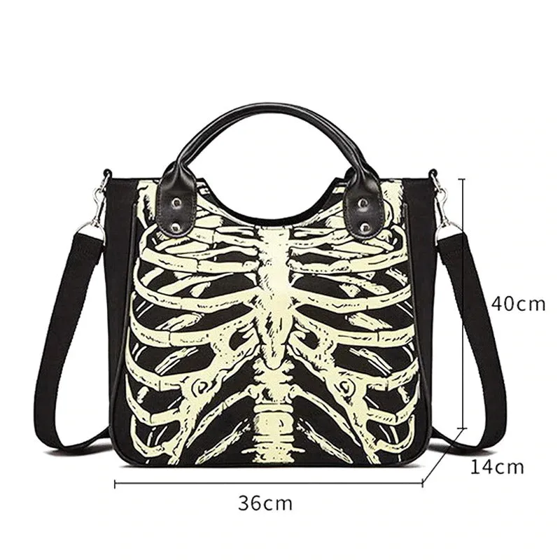 Skeleton Bones Print Bags / Rock Designer Female Casual Bags / Alternative Fashion Handbags