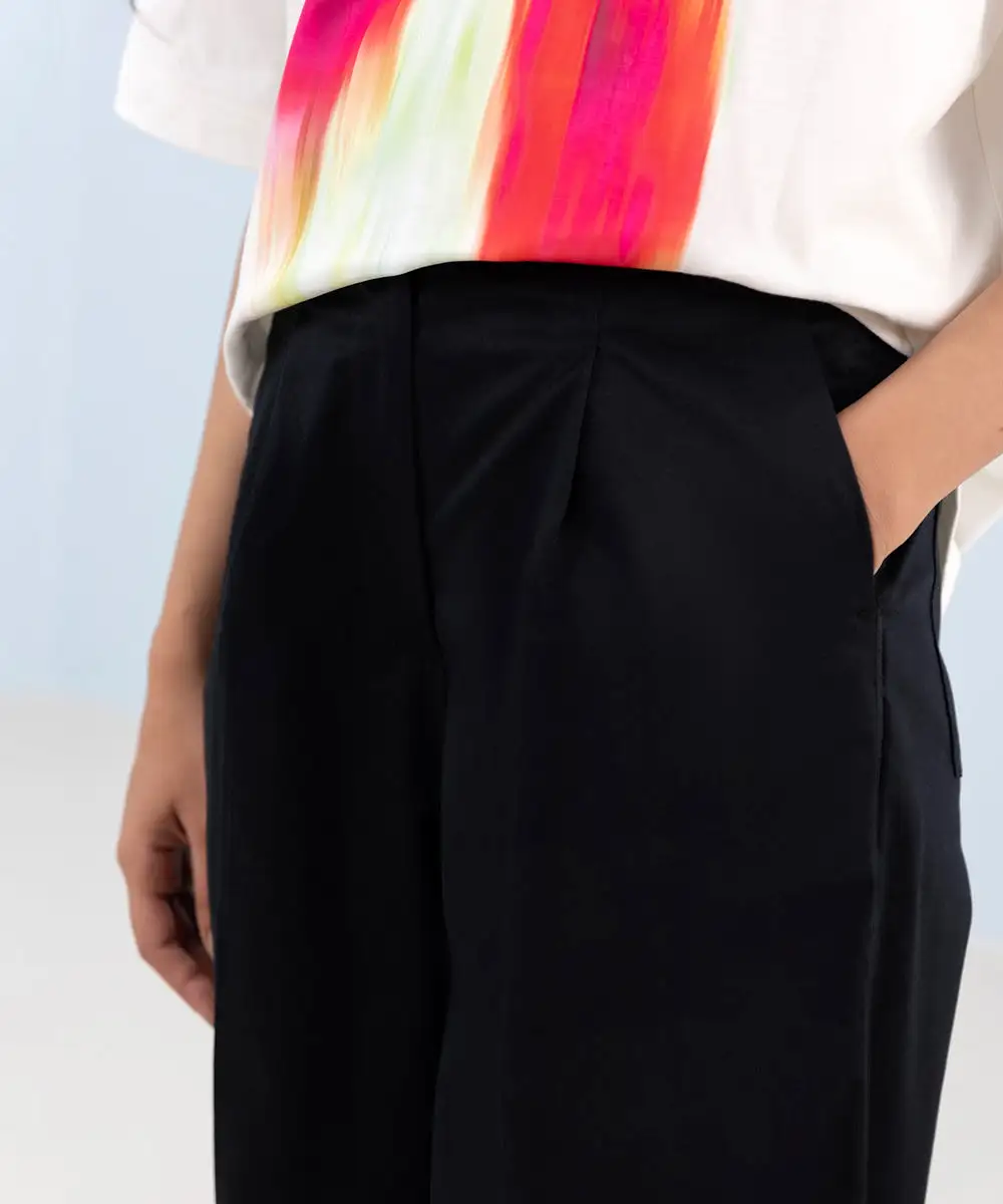 Stretched Cotton Wide Leg Trousers